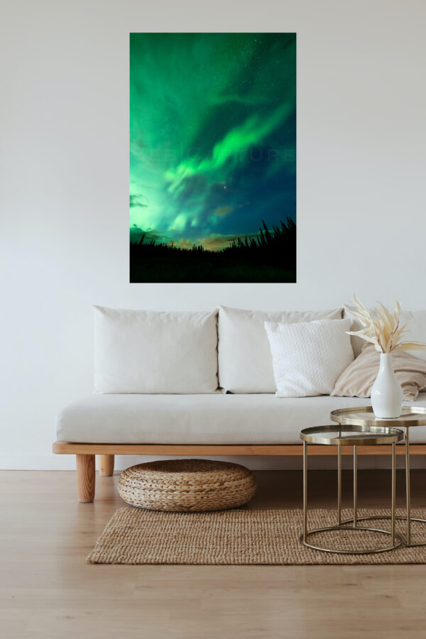 frame of northern lights, displayed in a living room