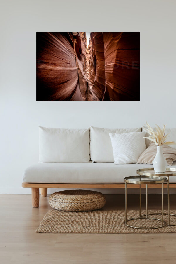 frame of a colourful slot canyon with strips, displayed in a living room