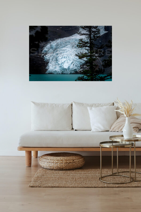 frame of berg glacier, displayed in a living room